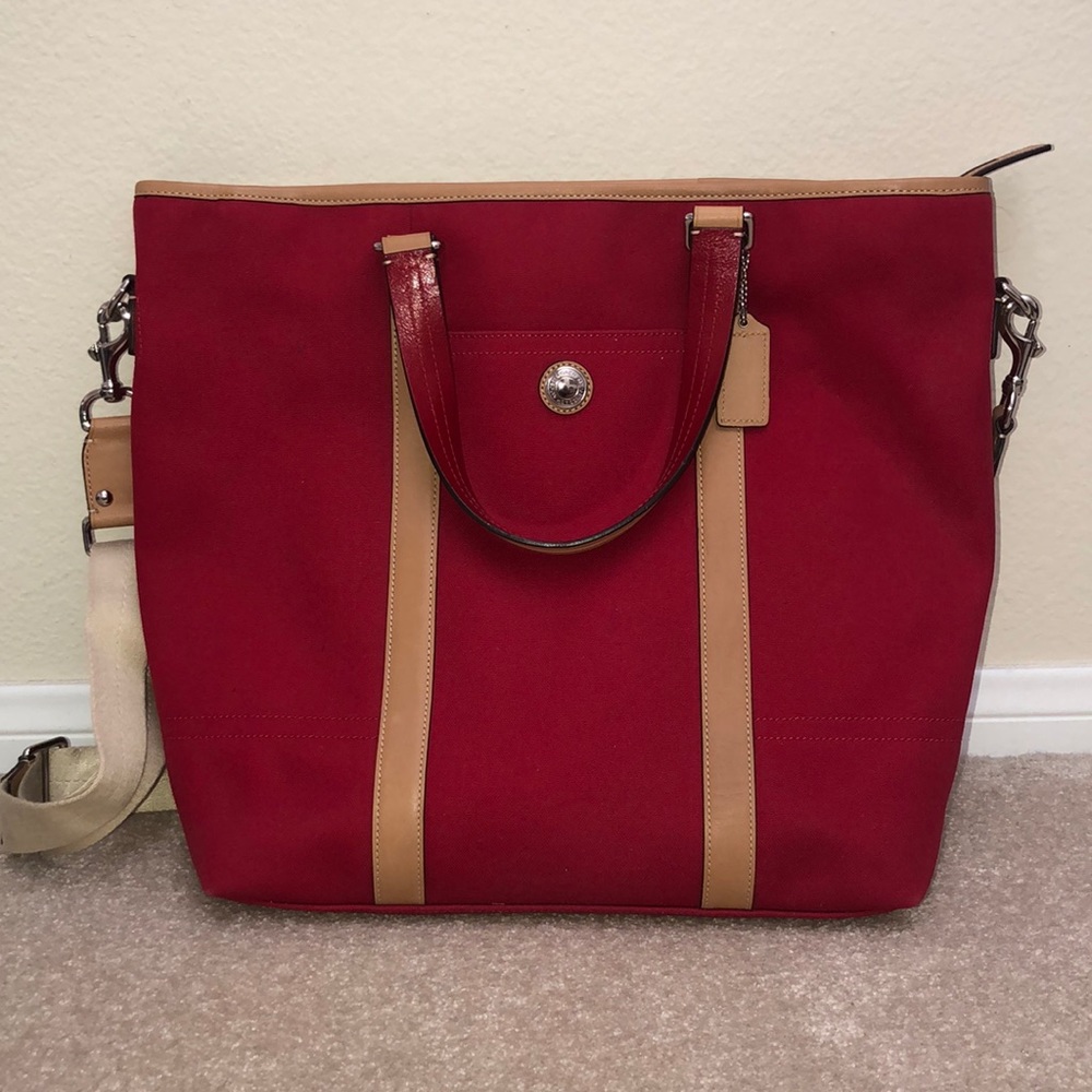 Coach tote (Red and tan with adjustable/removable strap)